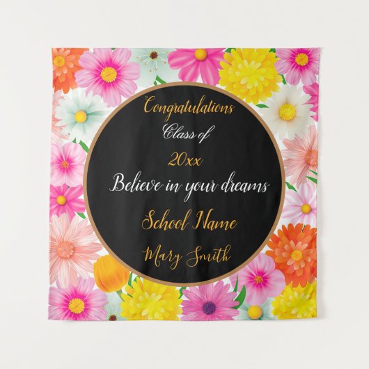 人気の花柄カスタマイズホワイト タペストリー (正面)