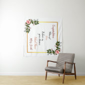 人気の花柄カスタマイズ白ピンクのバラ タペストリー (インサイチュ(横))