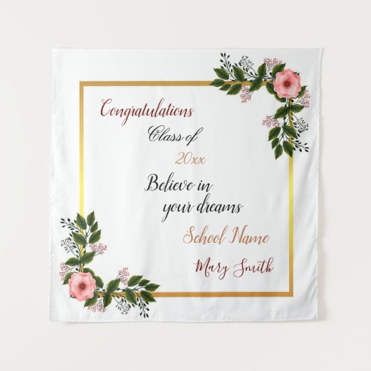 人気の花柄カスタマイズ白ピンクのバラ タペストリー (正面)