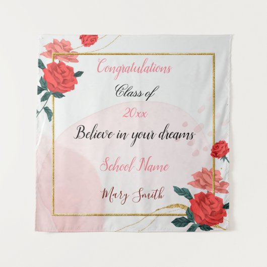 人気の花柄 オーダーメイド 赤いバラ タペストリー (正面)