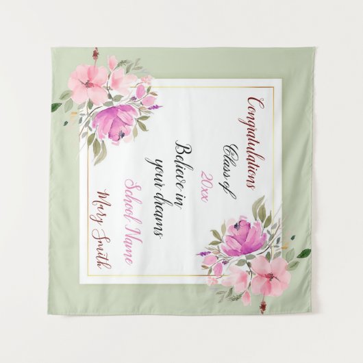 人気の花柄 カスタマイズ ピンク 紫 タペストリー (正面(横))