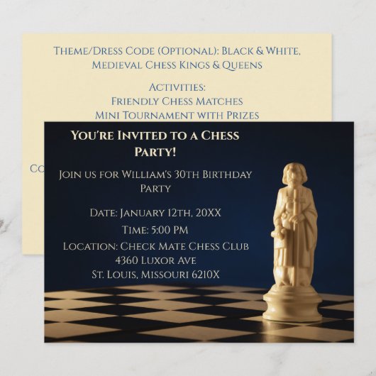 人気の青い30歳のビショップチェス誕生日招待状 招待状 (正面/裏面)