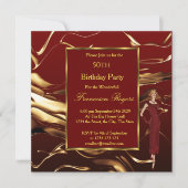 人気の50歳誕生日パーティー ゴールド バーガンディ 招待状 (正面)