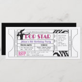 人気歌手の女の子のヴィンテージのチケットの誕生日の招待 招待状 (正面/裏面)