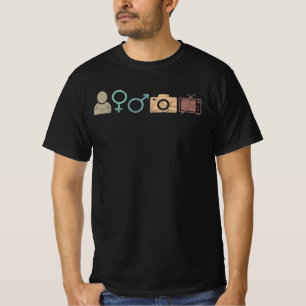 人物女性男性カメラテレビのシンボルとアイコン Tシャツ