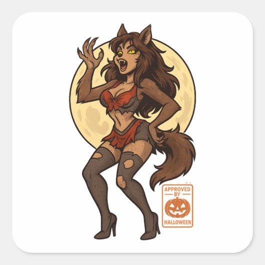 人狼の女の子の漫画 スクエアシール (正面)