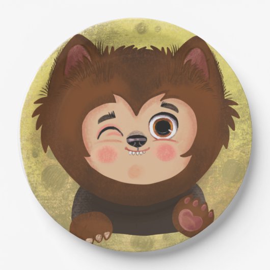 人狼ハロウィーンの衣装を着た可愛い少年 ペーパープレート (正面)