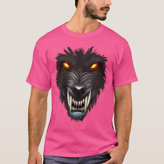 人狼顔満月怖い狼不気味ハローウィー Tシャツ (正面)