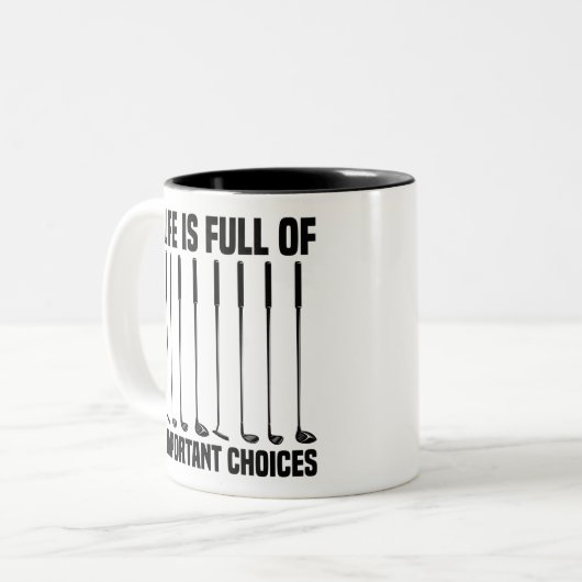 人生おもしろいは重要な選択肢でいっぱいだゴルフ愛好家 ツートーンマグカップ (正面左)