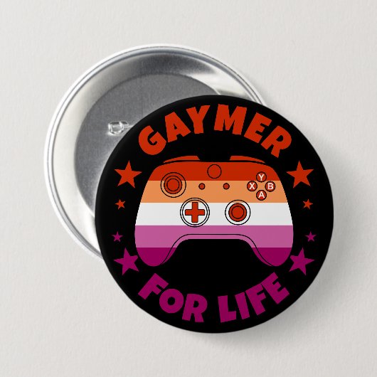 人生かわいいゲーマーコントローラーのためのレズビアンゲーマー 缶バッジ (正面&裏面)