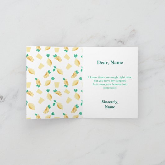 「人生がレモン与えになったら、レモネードを作れ」かわいい カード (内部)