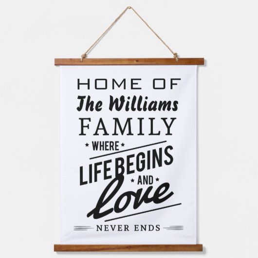 人生が始まり、愛が終わらない家 吊り下げ型タペストリー (正面)