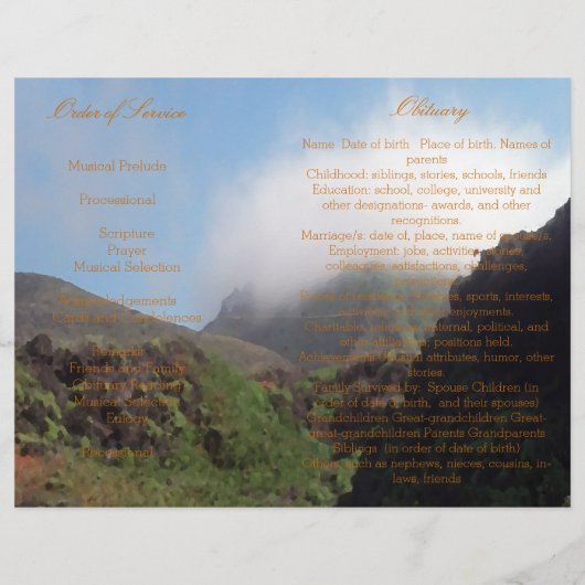 人生で思い出された葬儀プログラム独身のの折り (裏面)