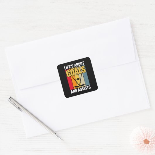 人生とはゴールとアシストのホッケー スクエアシール (封筒)