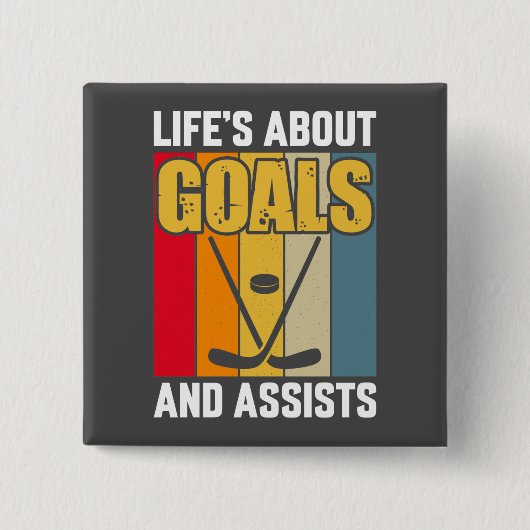人生とはゴールとアシストのホッケー 缶バッジ (正面)