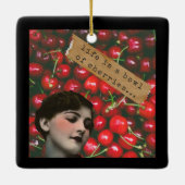 人生とは変わったさくらんぼのボウル セラミックオーナメント (裏面)