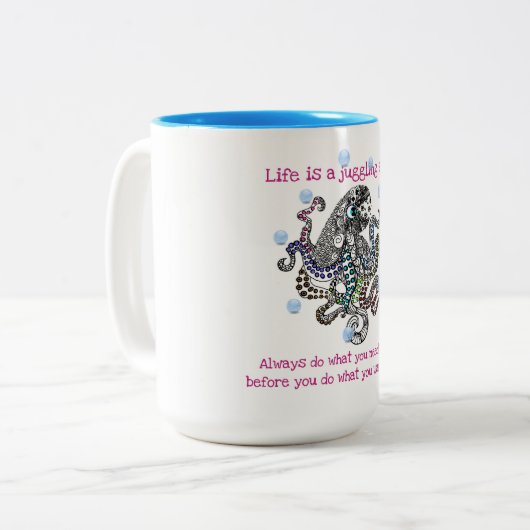 人生とは、ジャグリングの行為カラフルフローラタコ ツートーンマグカップ (正面左)