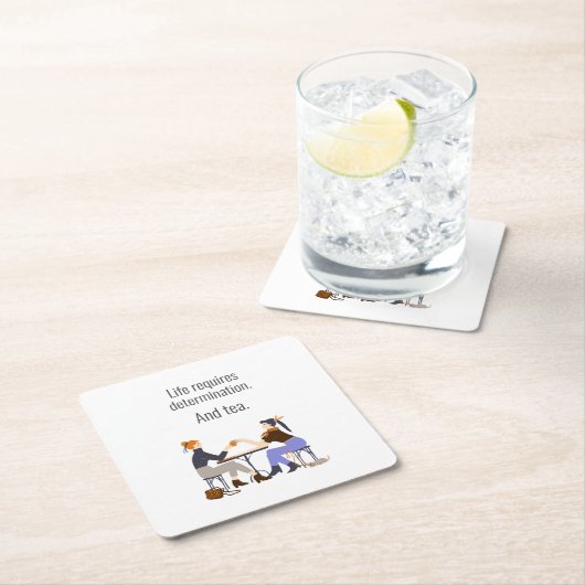 人生と決意と茶。友人の友情 スクエアペーパーコースター (インサイチュ)