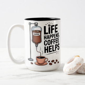 人生に起こることはコーヒーが助けてくれる おかしい コーヒー好き ツートーンマグカップ