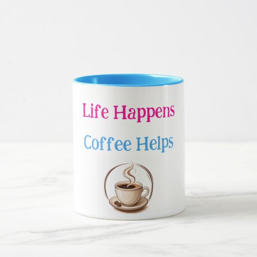 人生に起こることはコーヒーが助けてくれる おもしろコーヒー好き マグカップ (中央)