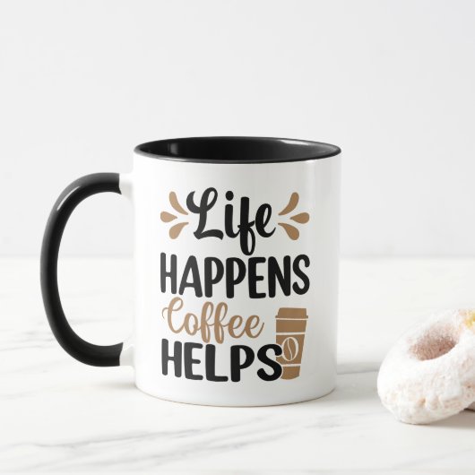 人生に起こることはコーヒーが助けてくれる マグカップ (ドーナツ)