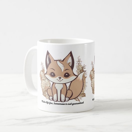 人生のおもしろいを作る、明日は保証されていない コーヒーマグカップ (正面左)