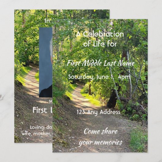 人生のお祝いの道の小径の森の木々 招待状 (正面/裏面)