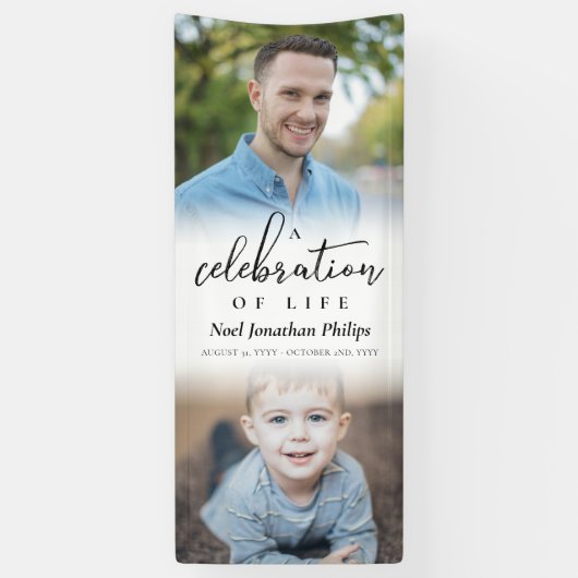 人生のお祝い二つの写真 横断幕 (縦)