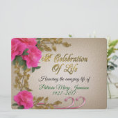 人生のお祝い招待状ピンクのバラ 招待状 (スタンド正面)