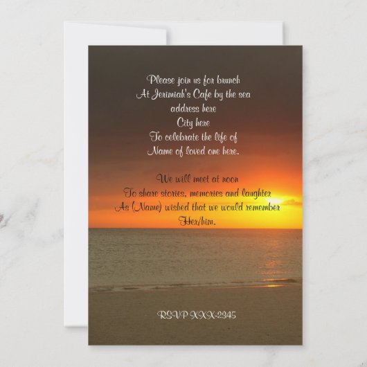 人生のお祝い招待状夕日 招待状 (裏面)