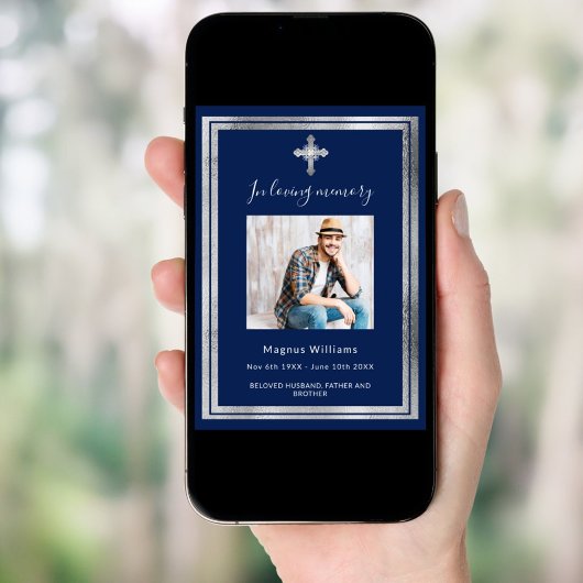 人生のお祝い葬儀の青い銀写真 招待状