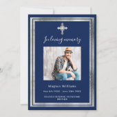 人生のお祝い葬儀の青い銀写真 招待状 (正面)