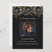 人生のお祝い葬儀の黒いフローラ写真 招待状 (正面)