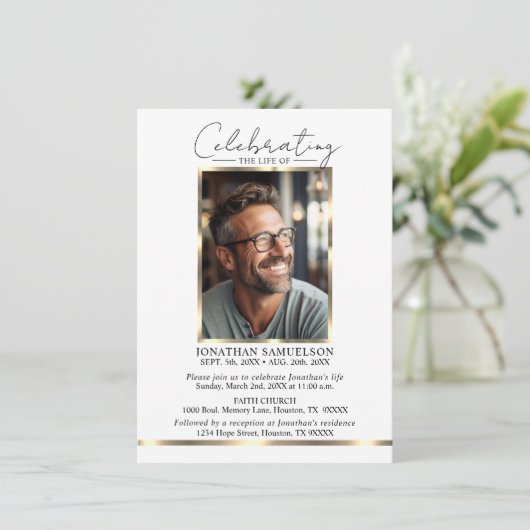 人生のお祝い金ゴールドありがとう+詩 招待状 (スタンド正面)