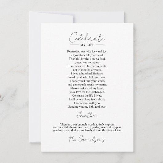 人生のお祝い金ゴールドありがとう+詩 招待状 (裏面)