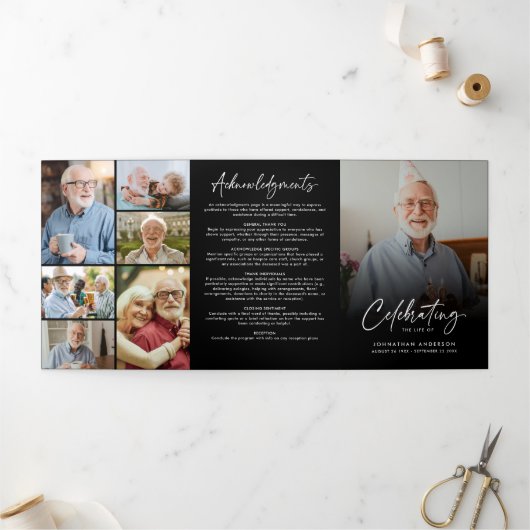 人生のお祝い10写真ブラック&ホワイト葬儀 三つ折りプログラム (外部)