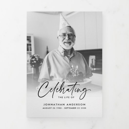 人生のお祝い10写真ブラック&ホワイト葬儀 三つ折りプログラム (カバー)