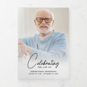 人生のお祝い14写真ブラック&ホワイト葬儀 三つ折りプログラム (カバー)