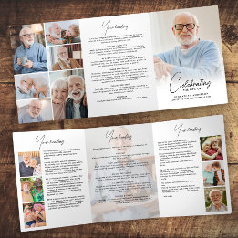 人生のお祝い14写真ブラック&ホワイト葬儀 三つ折りプログラム