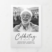 人生のお祝い14写真ブラック&ホワイト葬儀 三つ折りプログラム (カバー)