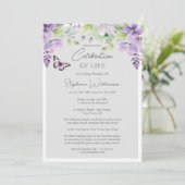 人生のお祝い4フォトパープルフローラ葬儀 招待状 (スタンド正面)