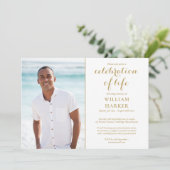 人生のお祝い エレガント ゴールド 葬儀 フォト 招待状 (スタンド正面)