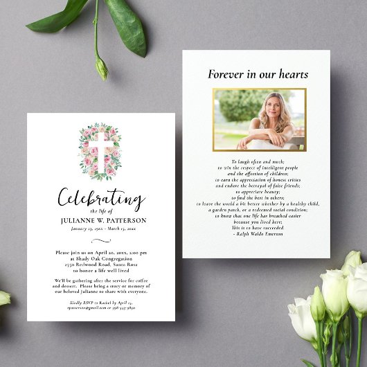 人生のお祝い,バラクロス，写真，葬儀 招待状