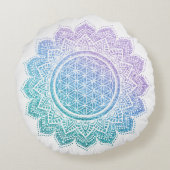 人生のかわいい花マンダラグリッター瞑想 ラウンドクッション (裏面)