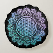 人生のかわいい花マンダラグリッター瞑想 ラウンドクッション (裏面)