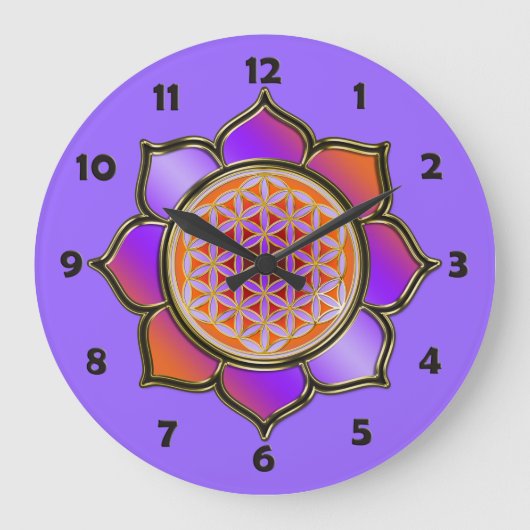 人生のすみれ色のはすの花 + 文字盤数 ラージ壁時計 (正面)