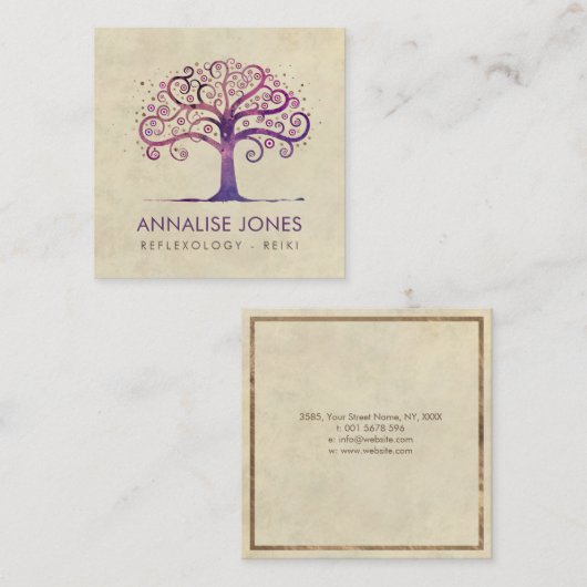 人生のすみれ色の紫色の渦巻の木 スクエア名刺 (正面/裏面)