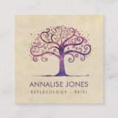 人生のすみれ色の紫色の渦巻の木 スクエア名刺 (正面)