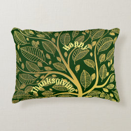 人生のエレガント金ゴールドツリー緑の幸せな感謝祭 アクセントクッション