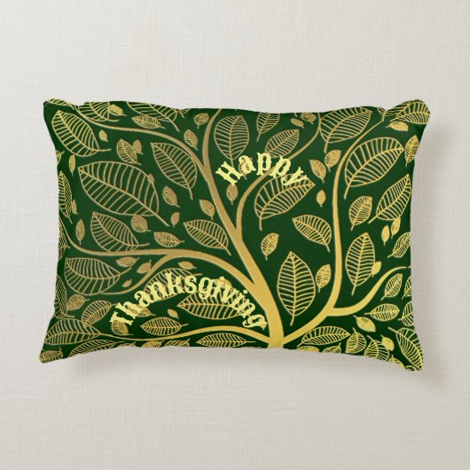 人生のエレガント金ゴールドツリー緑の幸せな感謝祭 アクセントクッション (裏面)